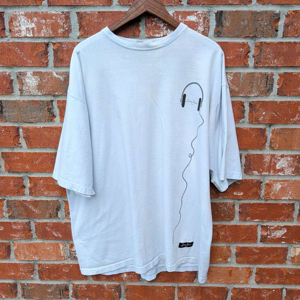 Sean John T-Shirt Mens XXL Light Blue Headphones Graphic 90s Y2K Streetwear